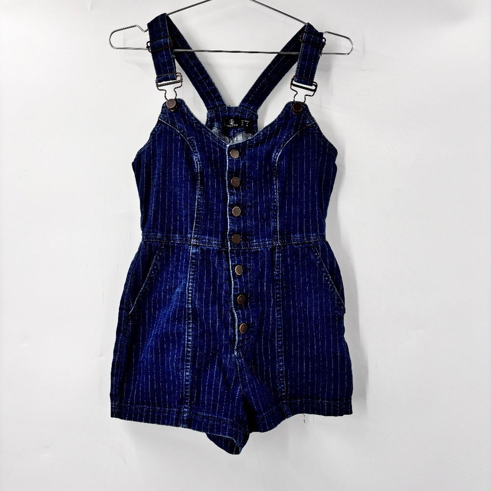 Volcom Dark Blue Pinstripe Denim Romper